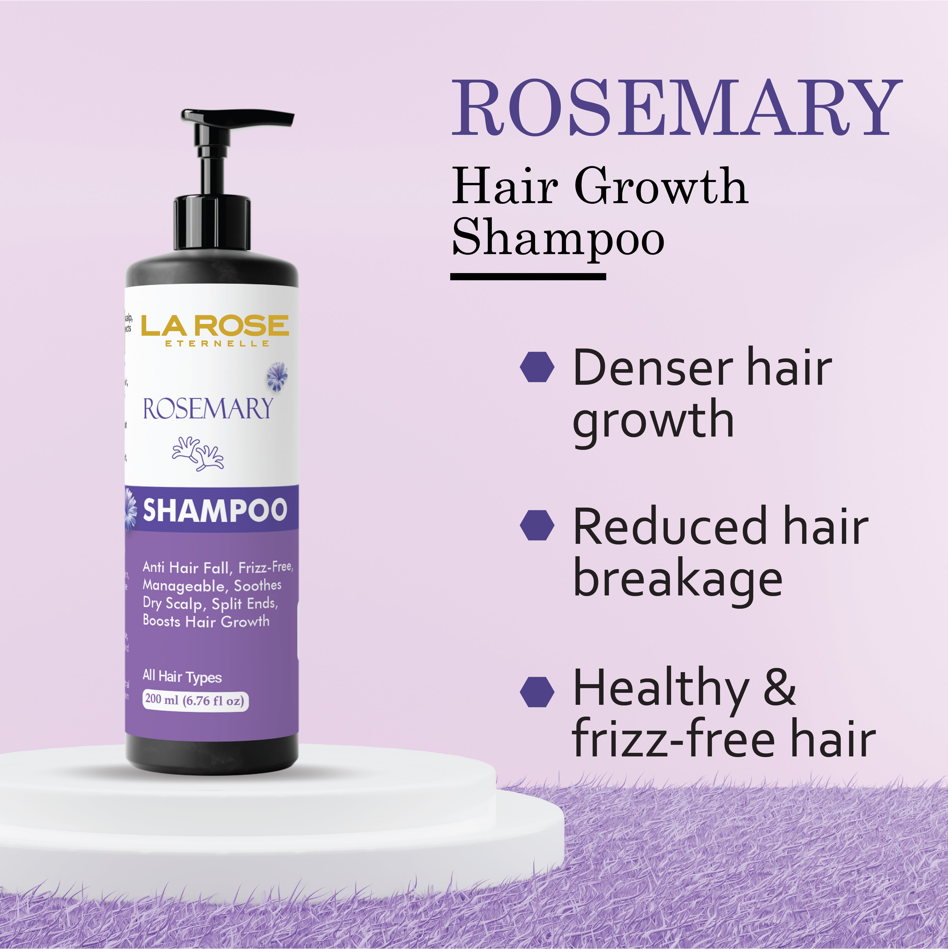 La Rose Eternelle Rosemary Shampoo, Anti Hair Fall, Frizz-Free, Split Ends Treatment, All Hair Types, 200ml