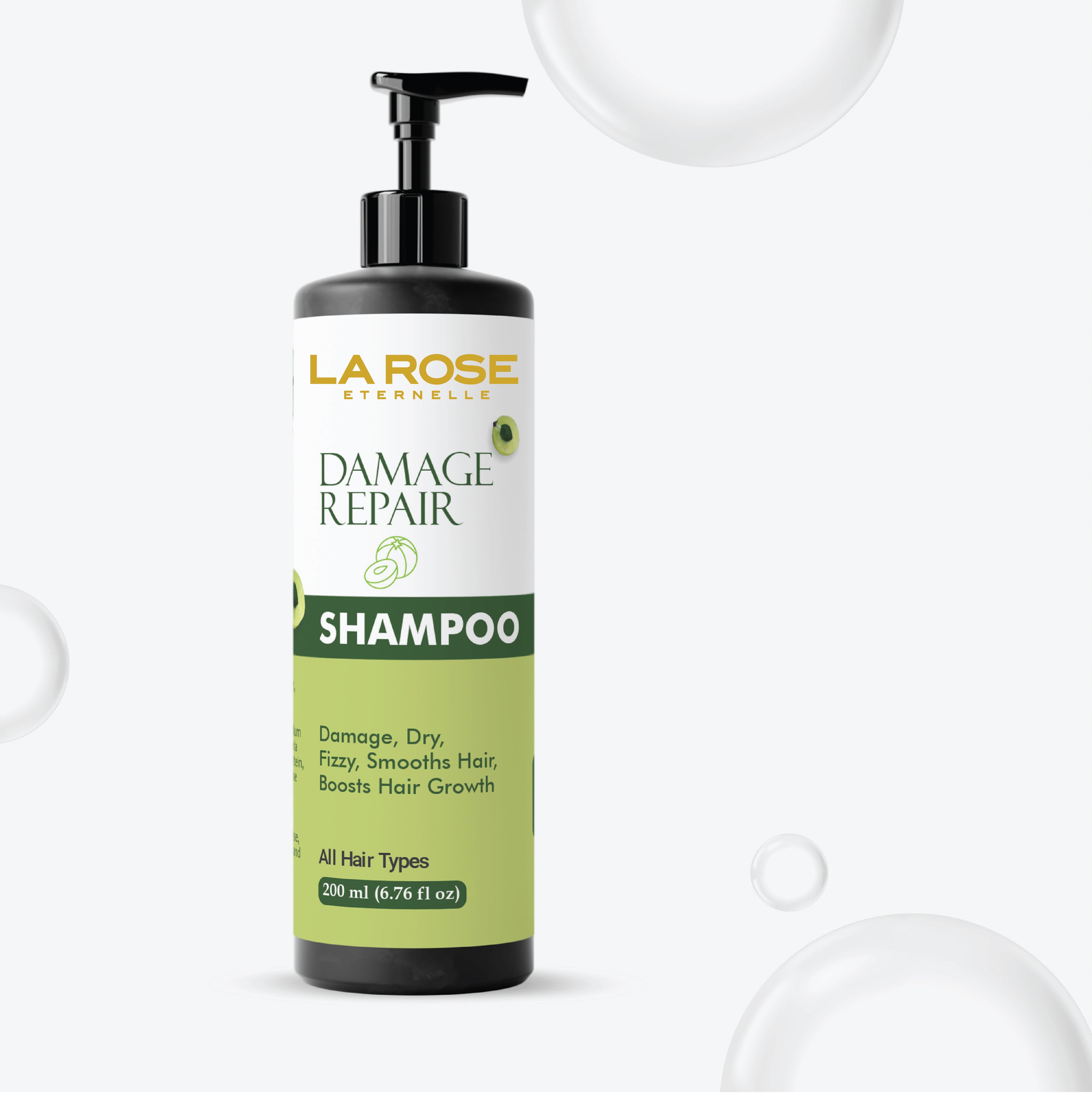 La Rose Eternelle Damage Repair Shampoo for All Hair Types, Dry and Frizzy Hair Treatment, Smooths Hair, Boosts Growth, 200ml