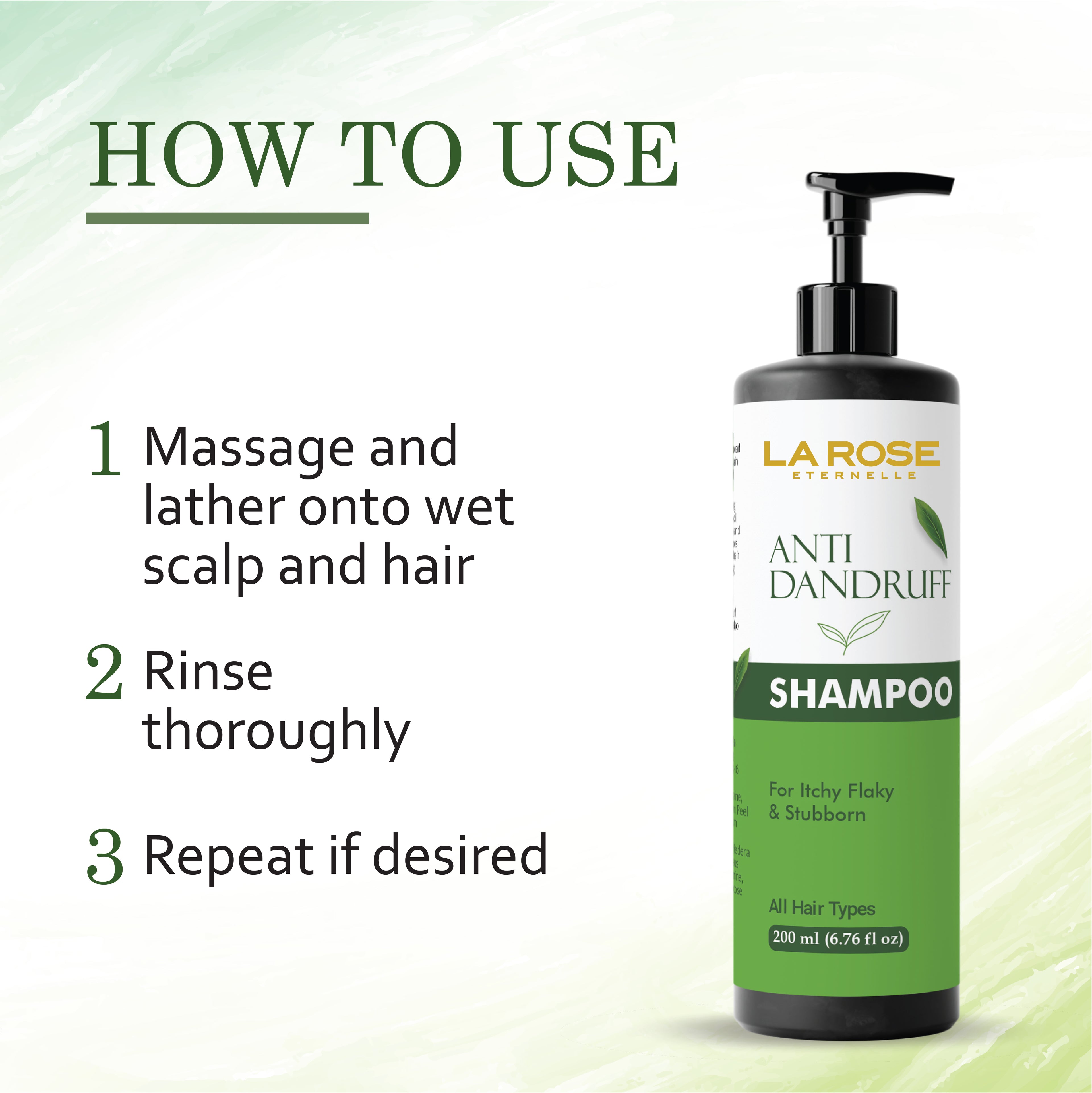 LA ROSE Anti Dandruff Shampoo for Itchy Flaky Stubborn Hair, All Hair Types, 200ml (6.76 fl oz)