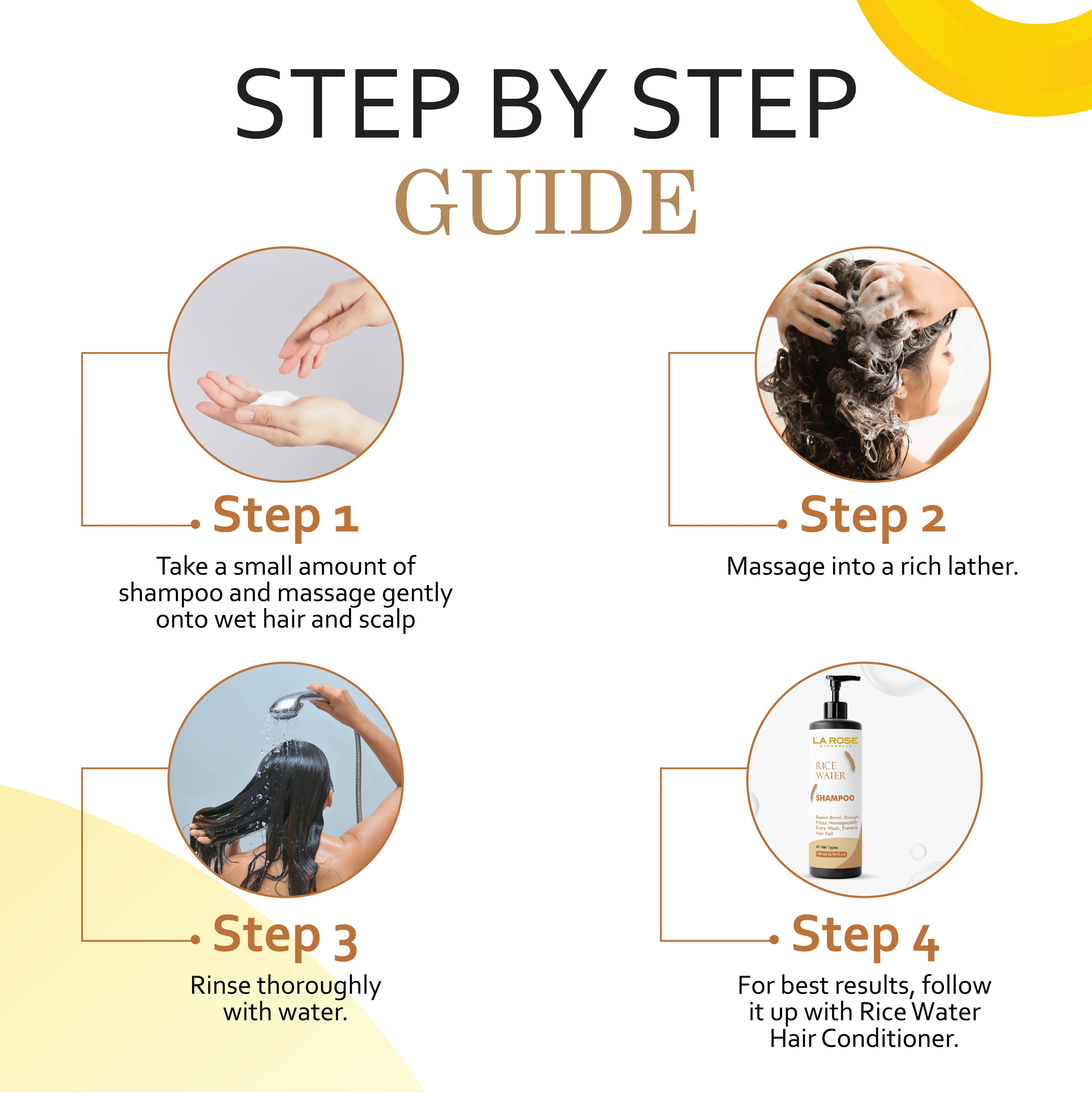 La Rose Eternelle Rice Water Shampoo for All Hair Types, Repair Bond Strength, Prevents Hair Fall, 200ml