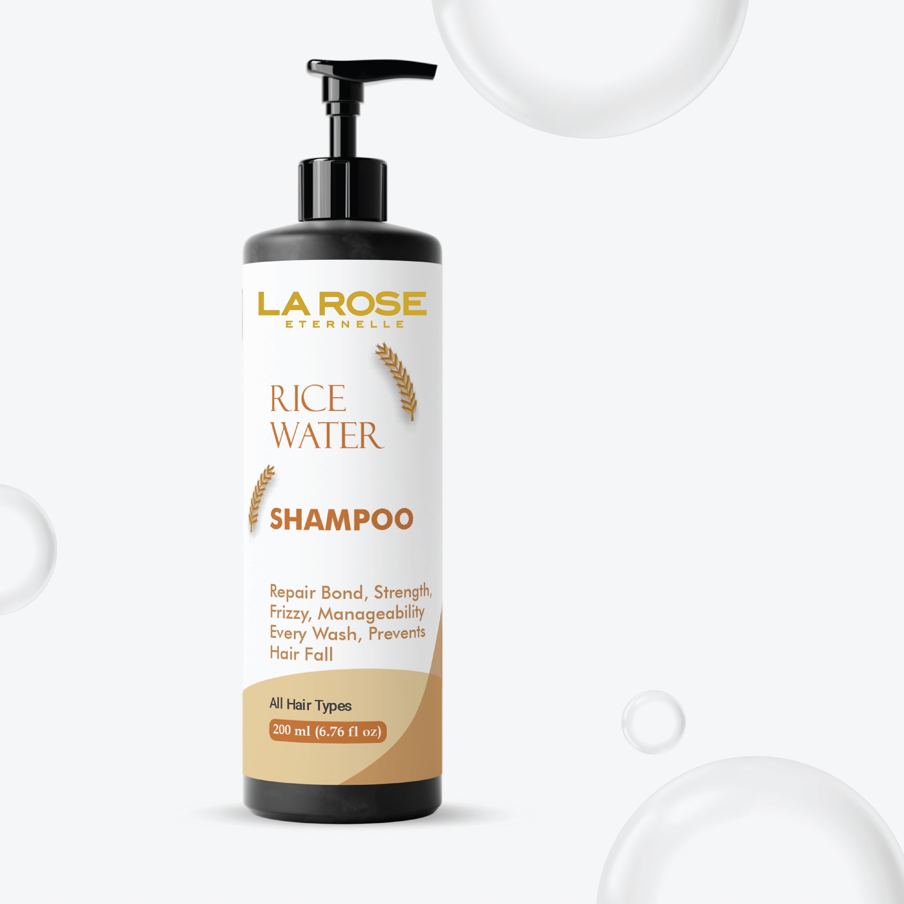 La Rose Eternelle Rice Water Shampoo for All Hair Types, Repair Bond Strength, Prevents Hair Fall, 200ml