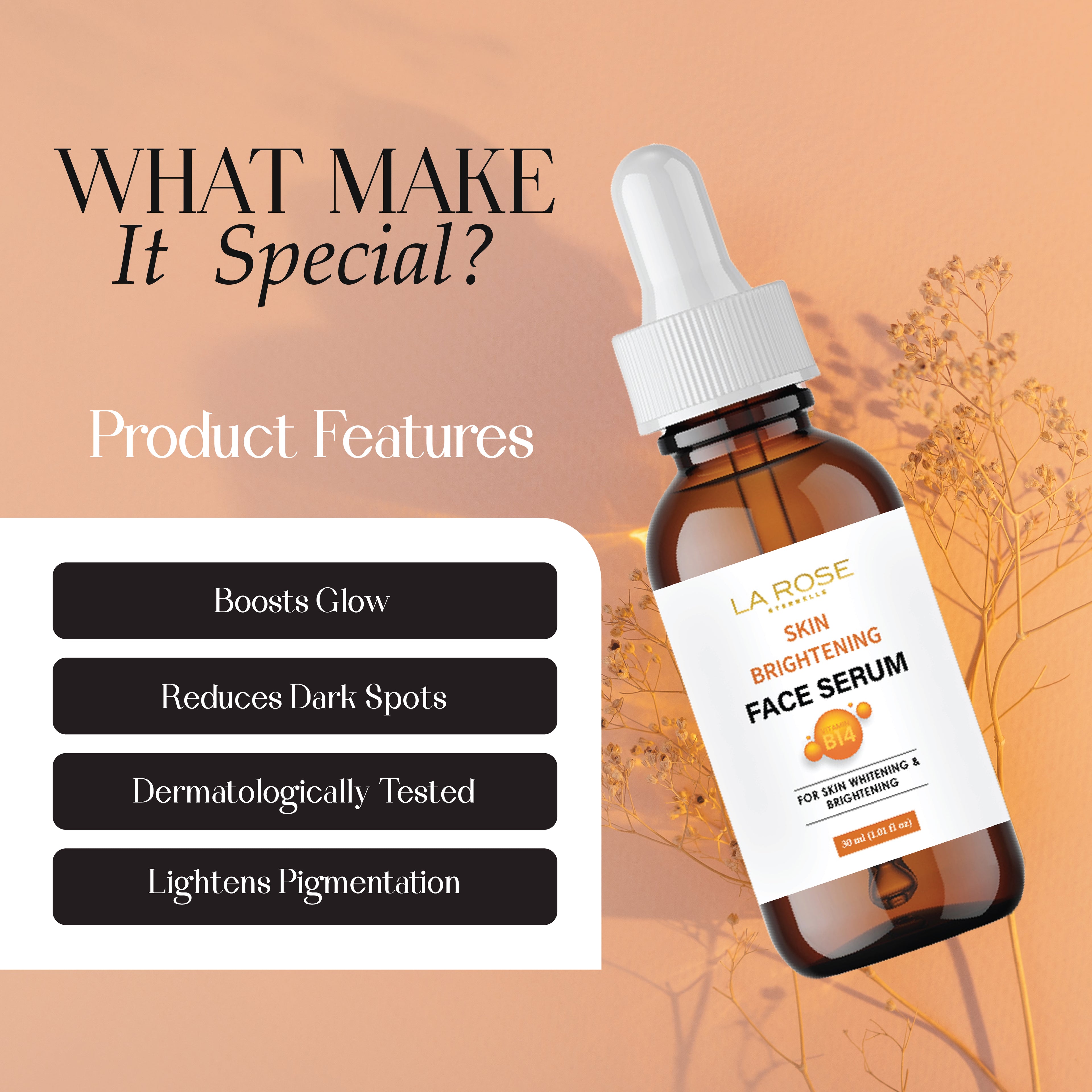 LA ROSE ETERNELLE Skin Brightening Face Serum, 30ml, with 10% Niacinamide for Blemish Control